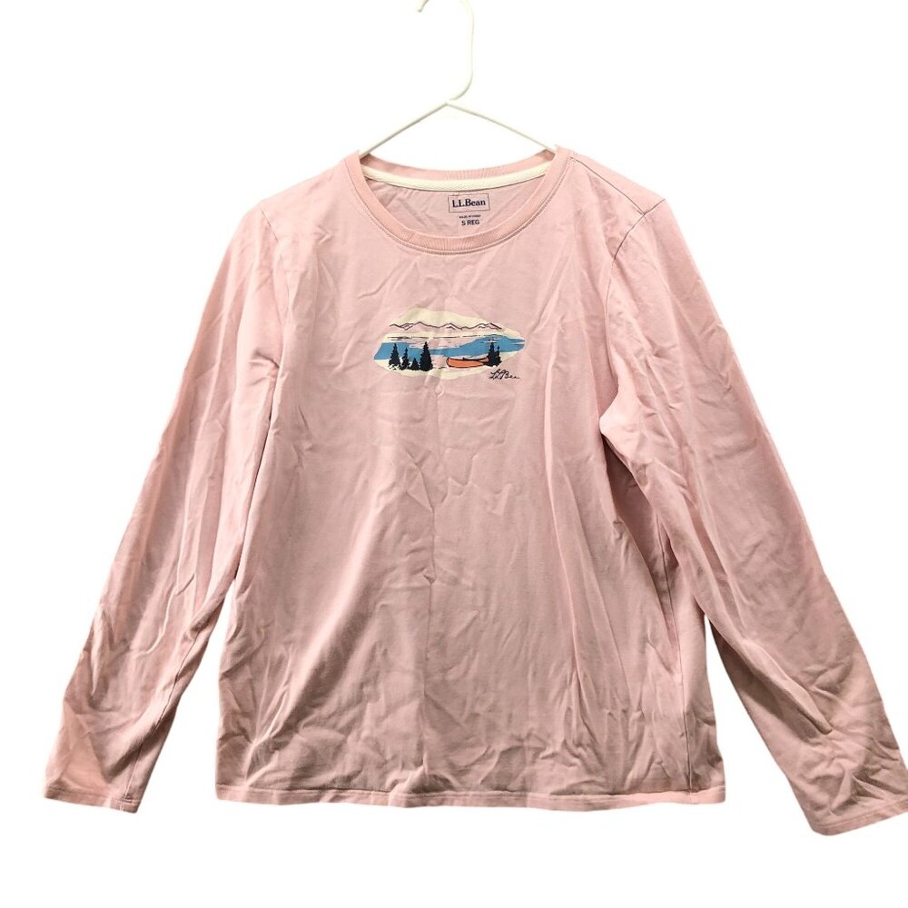 L.L. Bean Long Sleeve T Shirt Womens S Pink Crewneck Canoe Outdoors Holiday